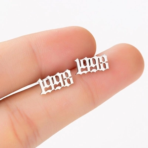 Gothic 1998 number stud earrings in silver finish for women street style jewelry