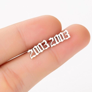 Gothic 2003 birth year stud earrings in polished silver finish for women