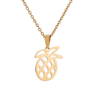 Minimalist gold hollow pineapple pendant necklace with refined lattice texture detail