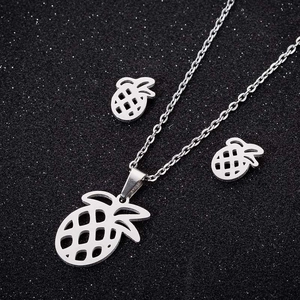 Minimalist stainless steel hollow pineapple jewelry set with necklace and stud earrings
