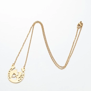 18K gold horseshoe necklace with horse silhouette pendant for women western style