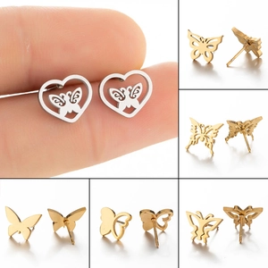 Vintage Edelstahl Schmetterling Herz Ohrstecker Für Damen Süße Ausgehöhlte Kleine Tier Gold Silber Roségold Schwarz Schmuck