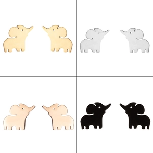Minimalist hollow elephant stud earrings in gold, silver, rose gold and black finishes