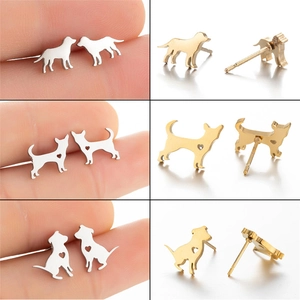 Minimalist Stainless Steel Dog Stud Earrings Cute Puppy Heart Cutout Animal Jewelry For Women Girls Fashion Accessory
