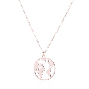 Detail der roségoldenen Weltkarten-Halskette mit filigranem镂空 hohlem Design und O-Kette