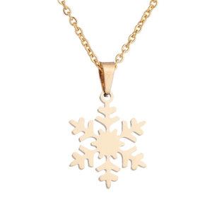 Elegantes Set aus goldener Halskette und Ohrringen mit Schneeflocken-Anhänger aus Edelstahl