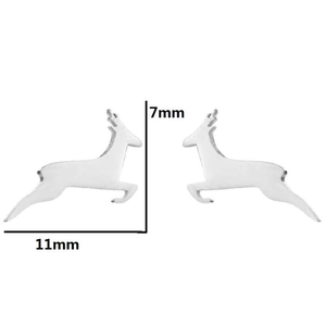 Boucles d'oreilles cerf en acier inoxydable argenté, silhouette d'animal, 11x7mm