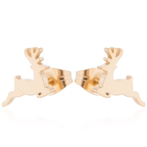 Boucles d'oreilles renne en acier inoxydable doré pour femmes avec reflet miroir