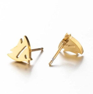Golden stainless steel cute ocean animal earrings with geometric cat fox design