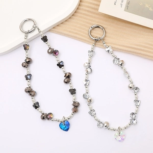 Exquisite teardrop beaded phone charm with colorful heart crystal pendants and spring clasp