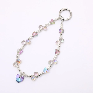 Teardrop beaded charm with iridescent crystal heart pendant for phones and bags