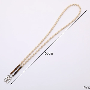60cm beaded crossbody chain with natural tiger eye stones, wood beads and metal lobster clasps