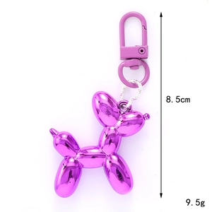 Metallic purple balloon dog keychain with 8.5cm length and mirror finish for bag decor