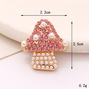 Pink rhinestone and pearl mushroom charm pin in golden alloy finish 2.2cm size