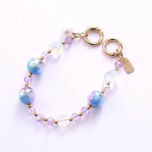 Crystal heart beaded phone strap with aurora pearls and gold spring ring clasps