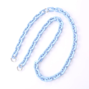 Light blue acrylic rectangle chain strap for bags with silver metal ring clasps