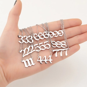 Stainless Steel Angel Number Pendant Necklace Gothic 111 222 333 444 555 666 777 888 999 Unisex Hip Hop Jewelry Gift