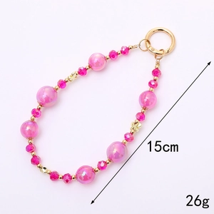 Pink mermaid pearl crystal phone charm with gold butterfly beads and clasp, 15cm length