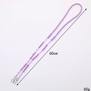 Purple beaded crossbody strap with natural stones and pearls for phones and bags 60cm