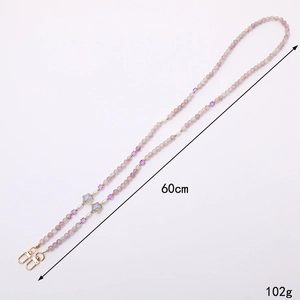 Star-shaped beaded glass crossbody strap and phone lanyard in purple with gold clasp