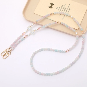 Colorful glass beaded crossbody strap with star charms and gold metal spring clasps