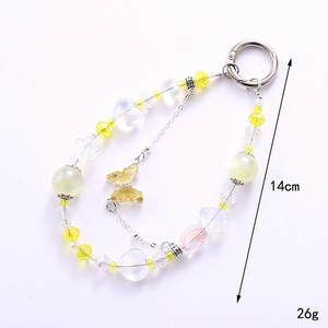 Beaded butterfly and heart keychain pendant for bags, yellow acrylic charms 14cm length