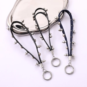 Punk Rivet PU Leather Phone Lanyard Personalized Gothic Style Keychain Bag Charm For Women Men Fashion Jewelry Accessories