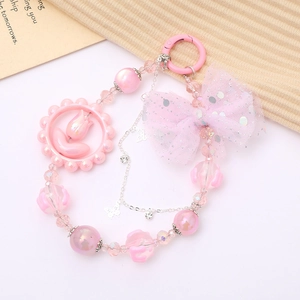 Ciondolo tulipano in acrilico rosa con perle iridescenti e ciondolo a fiocco di paillettes