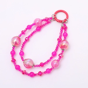 Dragonne en perles de cristal rose à double brin pour téléphones et sacs