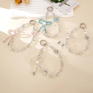 Elegant crystal bow charms for phones and bags with assorted beads and silver clasps