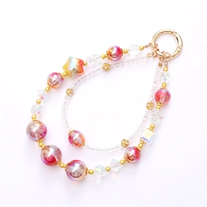 Colorful star mermaid beaded phone charm and keychain accessory with gold spring clasp