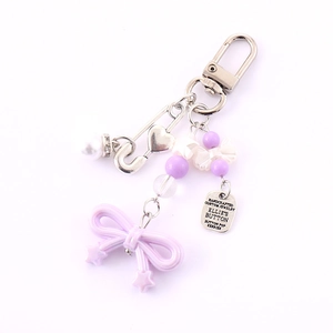 Chic lavender acrylic bow and star keychain pendant with heart pin for bag charms