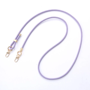 Adjustable lilac braided leather phone lanyard with premium gold spring hooks