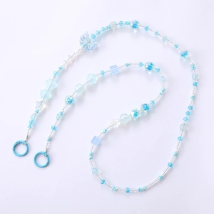 Acrylic bead crossbody chain with blue bow and flower charms and metal spring clasps