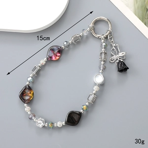 Irregular crystal beaded pendant with rose flower for bags and phones 15cm length