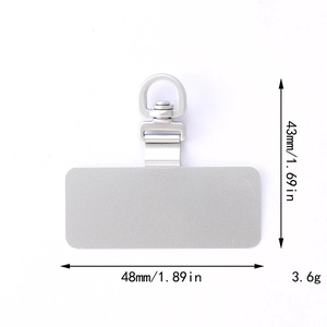 Rotating stainless steel phone lanyard patch with dimensions of 48mm by 43mm and 3.6g weight