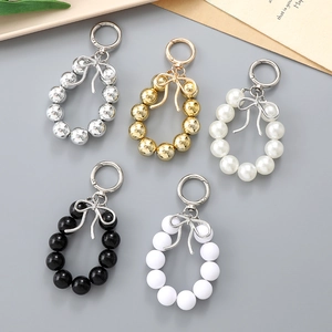 Fashion Beaded Bowknot Keychain Bag Pendant Artificial Pearl Metal Beads Ribbon Bow Accessories For Women Backpack Phone Case Decor