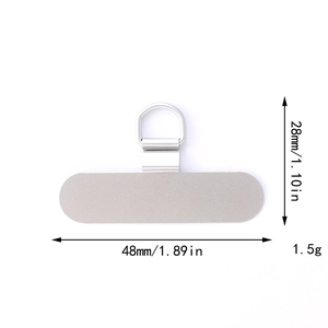 Detail view of 48mm silver metal D-ring phone lanyard gasket with dimensions and weight