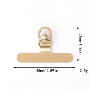 Detail view showing 48mm by 31mm dimensions of the rotatable metal phone lanyard connector