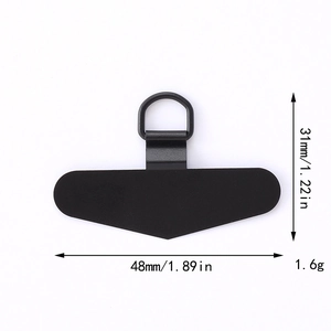 Detailed diagram of matte black phone tether tab showing 48mm width and 1.6g weight