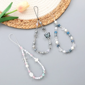 Bijoux de téléphone en perles colorées avec nœuds pour caméras et téléphones portables