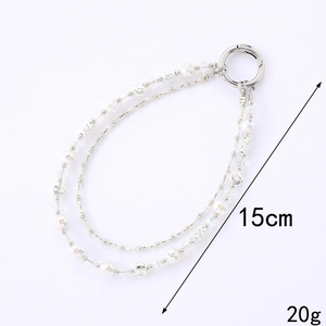Bijou de sac double chaîne avec perles et cœur pour téléphone longueur 15cm argenté