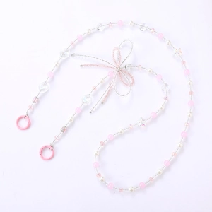 Pink crystal beaded crossbody phone chain with a double-layered handmade bead bow