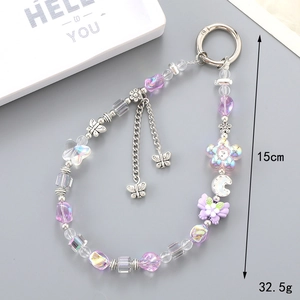 Porte-clés ours en acrylique violet avec pendentif coeur et fermoir papillon en métal