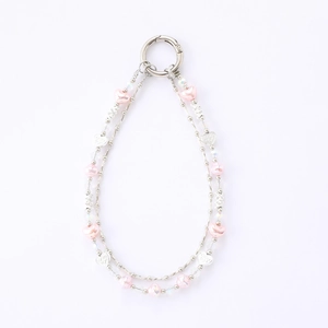 Bijou de téléphone double chaîne avec cœurs roses et pendentifs en métal argenté