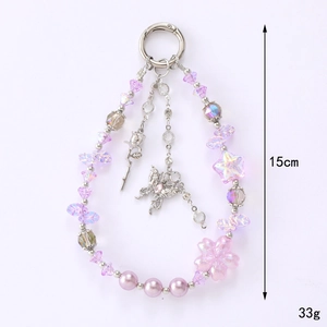 Purple pearl flower keychain with butterfly tassel and rose pendant for bags or phones