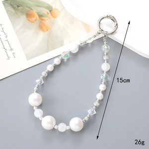 Elegant beaded keychain charm with colorful star-inspired pearls and a 15cm silver spring clasp