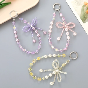 Handmade Beaded Bow Knot Keychain With Faux Artificial Pearl And Crystal Pendant For Bag Phone Case Accessory Fashion Jewelry For Women