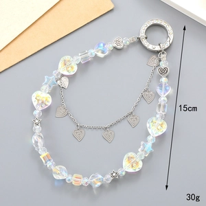 Portachiavi creativo con perline, stelle iridescenti e catene a doppio cuore d'argento