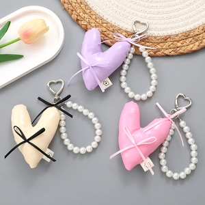 Koreanisch Ins Herz PU Leder Anhänger Schlüsselanhänger Mit Schleife Kunstperle Kette Für Damen Taschen Deko Schlüsselanhänger